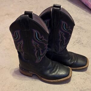 Old West Black Kids Cowboy Boots with Colorful Stitching